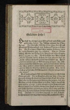 Geliebter Leser!