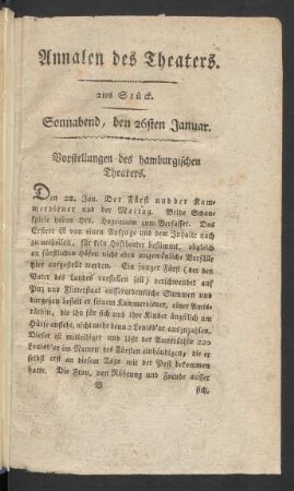 2tes Stück. Sonnabend, den 26ten Januar