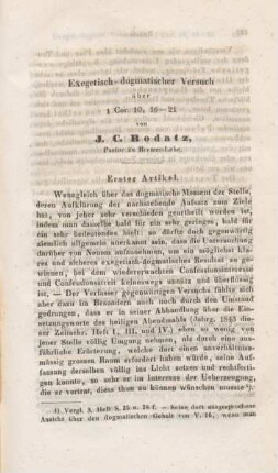 121-156 Exegetisch-dogmatischer Versuch über 1Cor. 10, 16-21 : erster Artikel