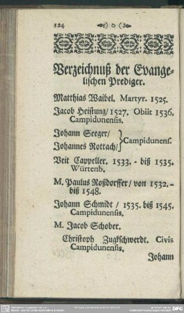 Verzeichniß der Evangelischen Prediger