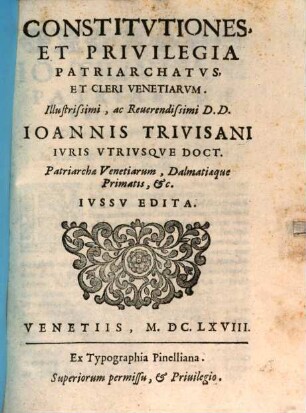 Constitutiones et Privilegia patriarchatus et Cleri Venetiarum