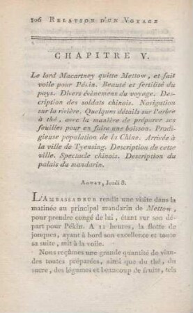 Chapitre V. Le lord Macartney quitte Mettow, et fait voile pour Pékin ...