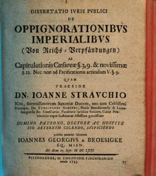 Diss. ... de oppignorationibus imperialibus