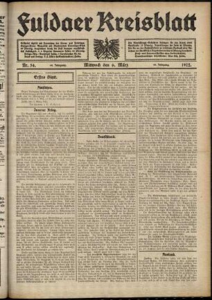Erste Ausgabe vom Mittwoch, den 06. März 1912.