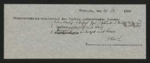 Bestätigung des Empfangs nachstehender Papiere. 20.12.1920