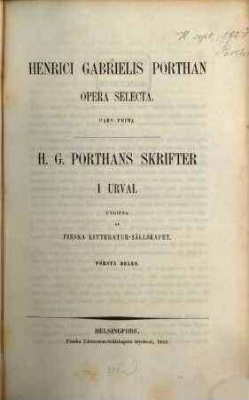 Henrici Gabrielis Porthan opera selecta, 1