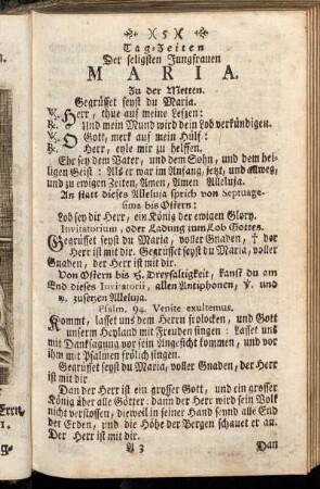 Tag-Zeiten Der seligsten Jungfrauen Maria.
