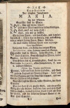 Tag-Zeiten Der seligsten Jungfrauen Maria.