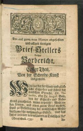 Erster Theil, Von der Schreibe-Kunst insgemein