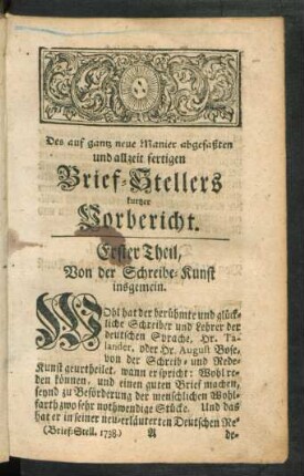 Erster Theil, Von der Schreibe-Kunst insgemein