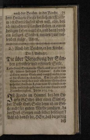 Die I. Andacht. Die über Vergebung der Sünden getröstete und erfreuete Seele.