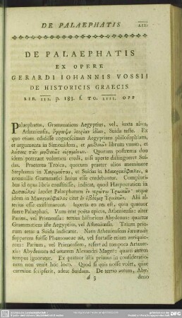 De Palaephatis Ex Opere Gerardi Iohannis Vossii De Historicis Graecis