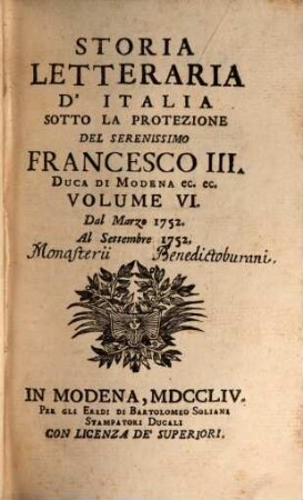 Storia Letteraria D'Italia : divisa in tre libri. 6, Dal Marzo 1752 Al Settembre 1752