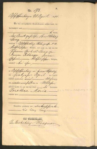 Standesamtsbuch der Stadt Aschaffenburg: Geburten 365/1900 - 184/1901