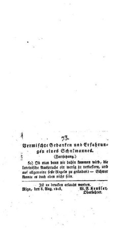 Vermischte Gedanken und Erfahrungen eines Schulmannes : (Fortsetzung) ; [73.]