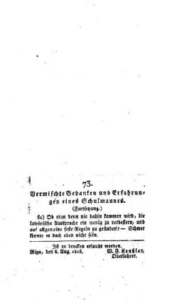 Vermischte Gedanken und Erfahrungen eines Schulmannes : (Fortsetzung) ; [73.]