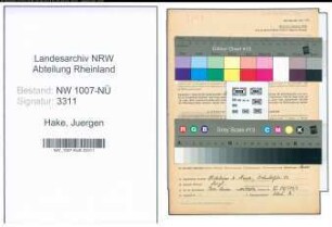 Entnazifizierung Juergen Von Hake , geb. 14.11.1908 (Ingenieur)