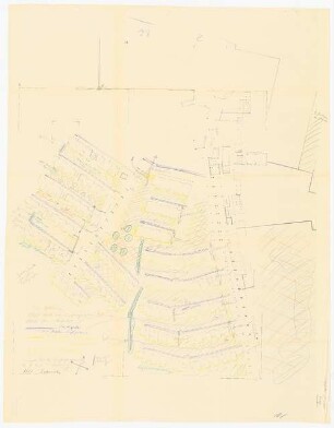 Altersheim Tiergarten, Berlin: Lageplan Erdgeschoss 1:200 (mit Eintragung der klimatischen Bedingungen und der Vegetation)