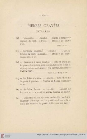 Pierres Gravées Intailles (Nr. 816 - 822)