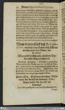 Vom dritten stück deß H. Catechismi, nemlich vom Gebett deß HErrn, welchs man das Vater unser nennet