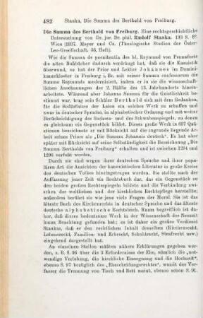 482-483 [Rezension] Stanka, Rudolf, Die Summa des Berthold von Freiburg