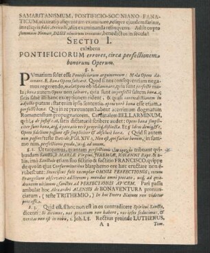 Sectio I. exhibens Pontificiorum errores, circa perfectionem bonorum Operum.