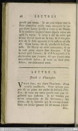 Lettre X. Jeudi à Vinchester