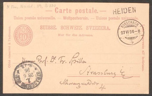 Postkarte an Friedrich Spitta : 27.06.1896