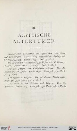 III. Ägyptische Altertümer