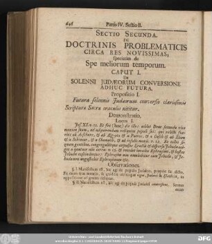 Sectio Secunda. De Doctrinis Problematicis Circa Res Novssimas; speciatim de Spe meliorum temporum.