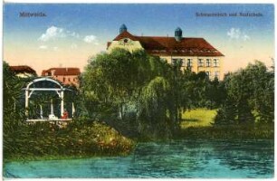 Mittweida. Schwanenteich und Realschule