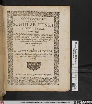 Lectiones Et Exercitia Scholae Henricopolitanae