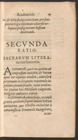 Secunda Ratio. Sacrarum Literarum sententia.