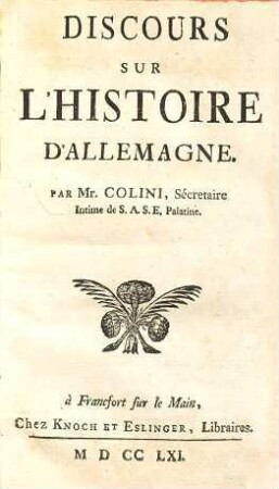 Discours Sur L'Histoire D'Allemagne