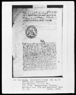 Anitiphonar, Sommerteil — Additativer Text mit Exlibris, Folio 214 verso