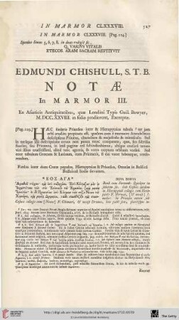 Edmundi Chishull, S.T.B. Notæ in Marmor III.