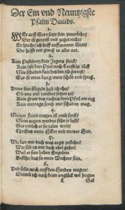 Der Ein und Neuntzigste Psalm Davids.