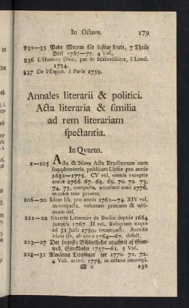 179-191, Annales literarii & politici. Acta literaria & similia ad rem literariam spectantia