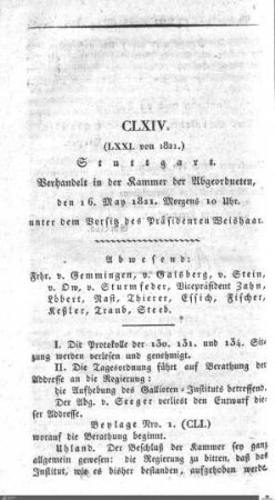 164. Sitzung, Stuttgart, 16.5.1821