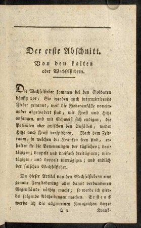 3-86, Der erste Abschnitt. Von den kalten oder Wechselfiebern.