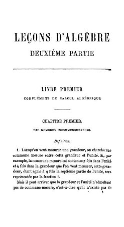 Livre Premier. Complément De Calcul Algébrique.