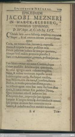 Epicedium Jacobi Mezneri In Marck-Kleberg, Consulis Lipsiensis