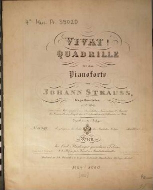 Vivat : Quadrille für das Pianoforte ; 103tes Werk