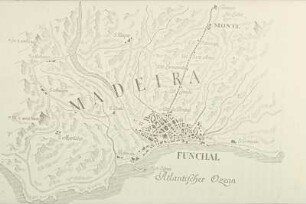 Kartenmaterial für Diavorträge. Reproduktion einer Karte von Madeira. Ausschnitt mit Hauptstadt Funchal