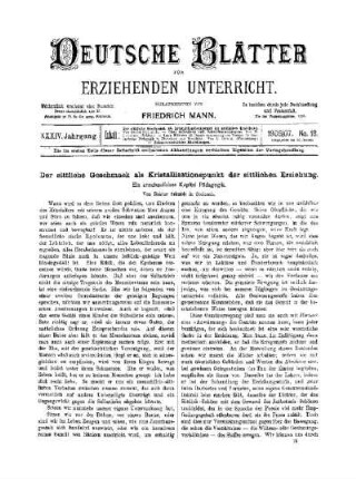 Der sittliche Geschmack als Kristallisationspunkt der sittlichen Erziehung : ein anschauliches Kapitel Pädagogik