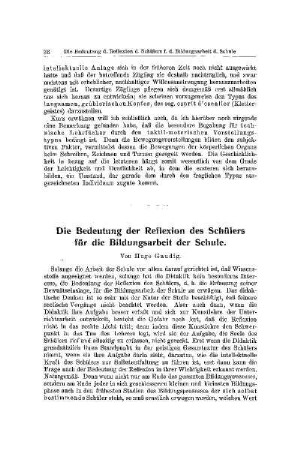 Die Bedeutung der Reflexion des Schülers für die Bildungsarbeit der Schule