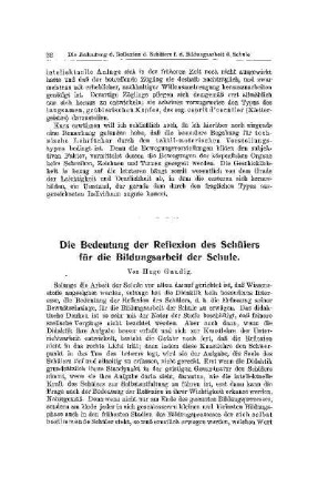 Die Bedeutung der Reflexion des Schülers für die Bildungsarbeit der Schule