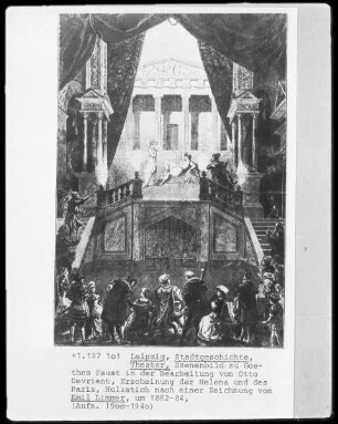 Szenenbild zu Goethes Faust in der Bearbeitung von Otto Devrient, Erscheinung der Helena und des Paris