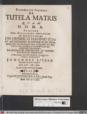 Dissertatio Iuridica De Tutela Matris