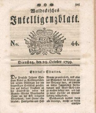 No. 44, Dienstag, den 29. Oktober 1799